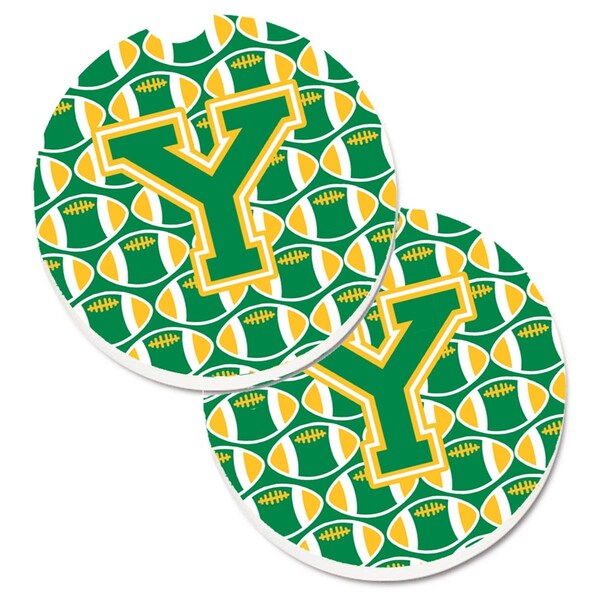 Carolines Treasures Letter Y Football Green and Gold Set of 2 Cup Holder Car Coaster CJ1069-YCARC - main